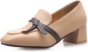 MIOKE Women's Square Toe Pump Loafers Slip-On Chunky Mid Block Heel Classic Western Work Office Dress Shoes