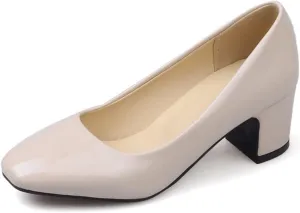 MIOKE Women's Square Toe Slip-On Pump Loafers Bow Tie Comfy Chunky Mid Heel Casual Work Office Dress Shoes