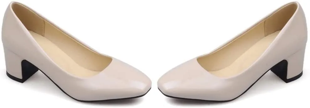 MIOKE Women's Square Toe Slip-On Pump Loafers Bow Tie Comfy Chunky Mid Heel Casual Work Office Dress Shoes