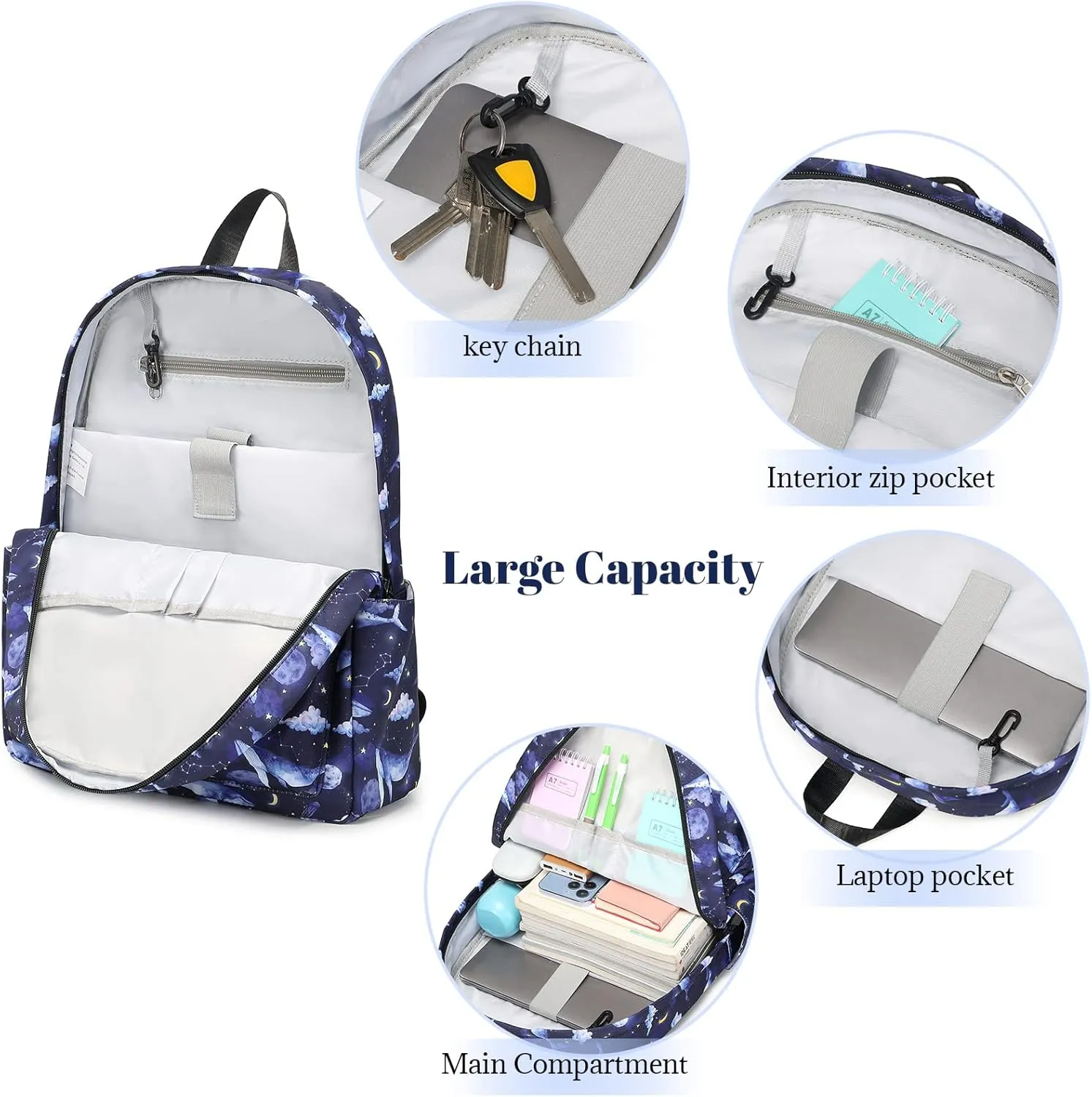 MIRLEWAIY Water-resistent Kids School Backpack Elementary BookBag for Teen Girls Primary, Whales in White Sky