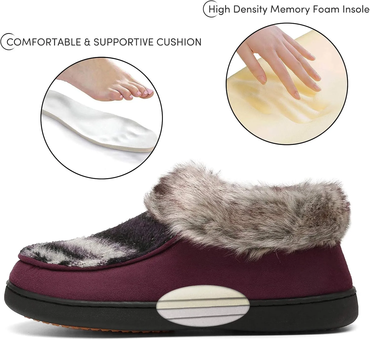 Mishansha Women's House Shoes Memory Foam Suede Moccasin Slippers Winter Warm Fleece Lined Home Shoes with Anti-Skid Rubber Sole