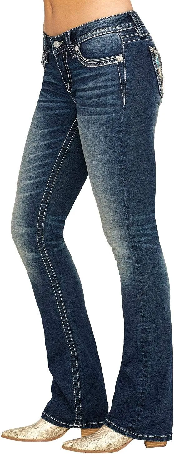 Miss Me Women's Medium Crescent Moon Dreamcatcher Chloe Bootcut Jeans