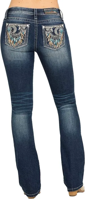 Miss Me Women's Medium Crescent Moon Dreamcatcher Chloe Bootcut Jeans