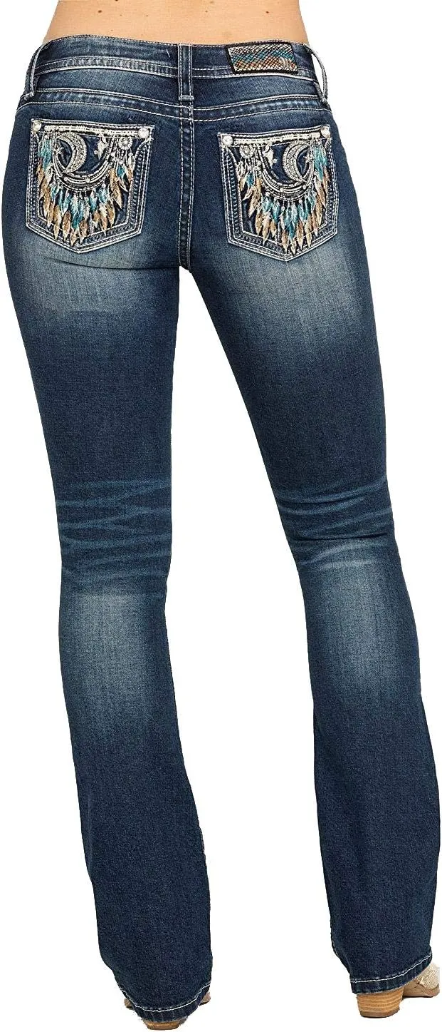 Miss Me Women's Medium Crescent Moon Dreamcatcher Chloe Bootcut Jeans