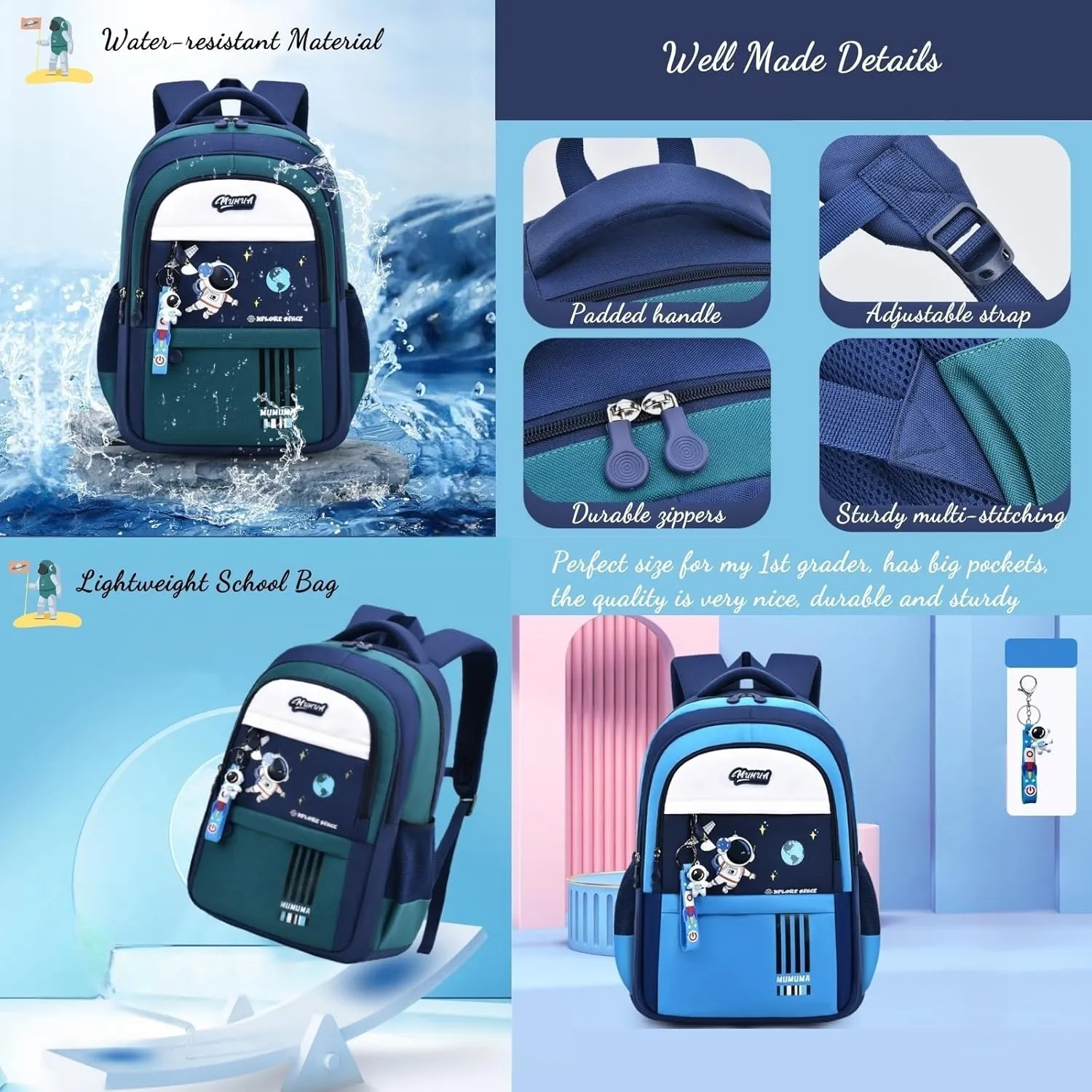 MITOWERMI 3pcs Girls Backpack with Lunch Box School Bags for Girls Lightweight Astronaut Kids Backpack Bookbags Sets for Elementary School Students, Purple