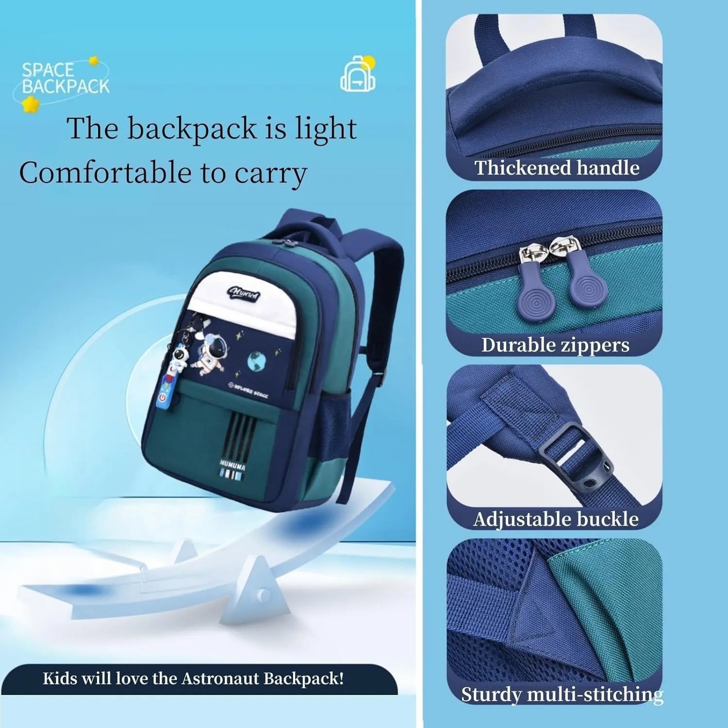 MITOWERMI Astronaut-space Backpack for Boys-Girls Elementary Middle School Backpack Book Bags for Boys Kids Lightweight Back Pack Blue