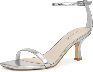 Modatope Womens Heeled Sandals Square Open Toe Kitten Heel Ankle Strap Heels for Women Daily Party Wedding Wear