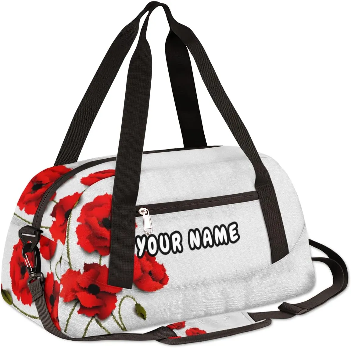 Modern Poppy Flower Personalized Kids Duffel Bag for Girls Boys, Flower Debris Custom Name Dance Bag Overnight Small Duffel Bag Carry On Weekend Sports Travel Bag for School Practice Gymnastics Ballet