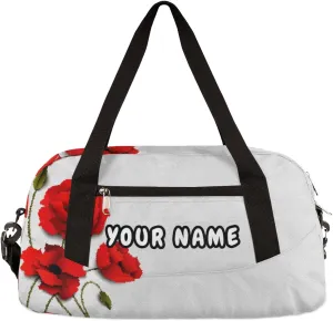 Modern Poppy Flower Personalized Kids Duffel Bag for Girls Boys, Flower Debris Custom Name Dance Bag Overnight Small Duffel Bag Carry On Weekend Sports Travel Bag for School Practice Gymnastics Ballet