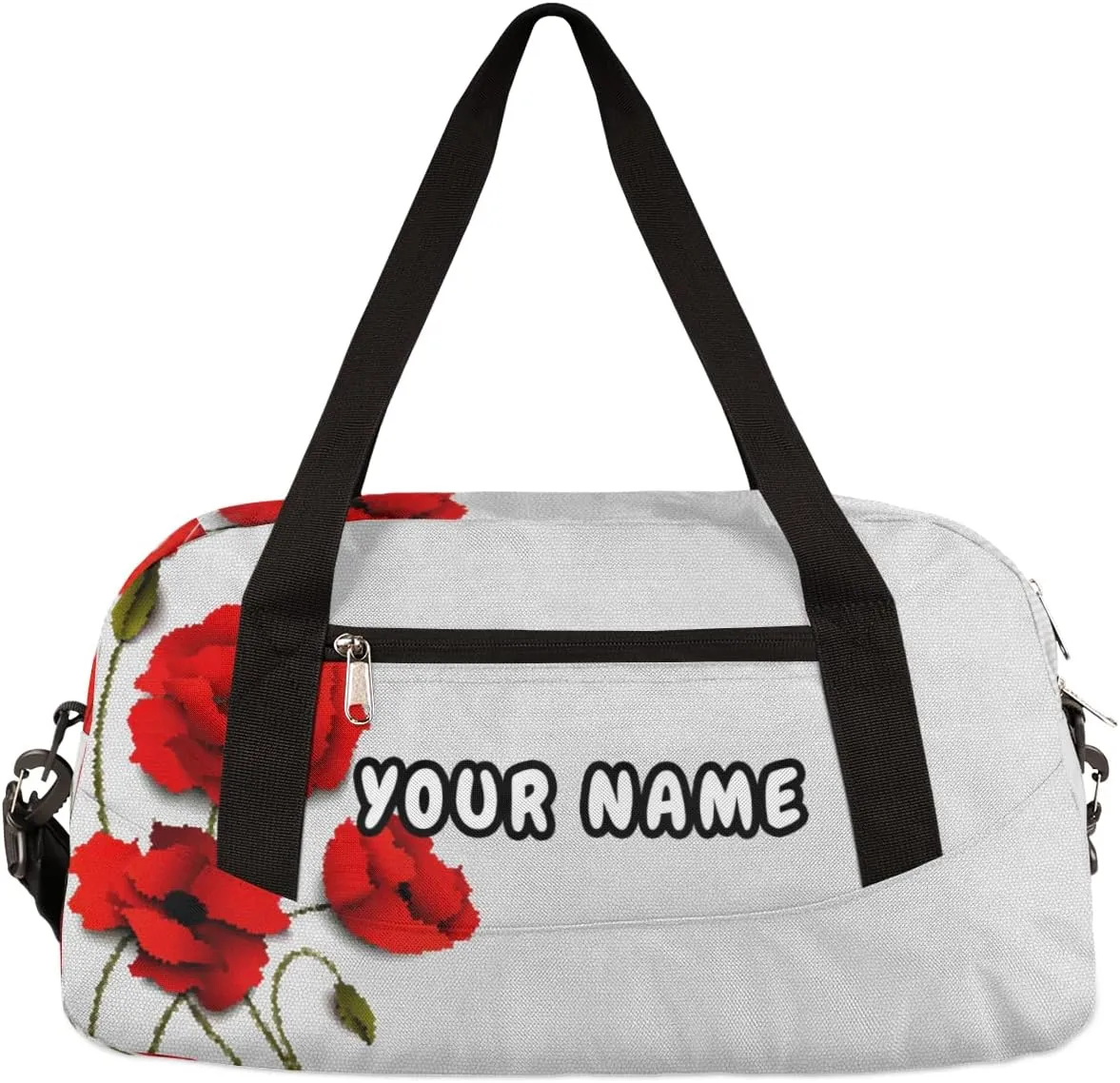 Modern Poppy Flower Personalized Kids Duffel Bag for Girls Boys, Flower Debris Custom Name Dance Bag Overnight Small Duffel Bag Carry On Weekend Sports Travel Bag for School Practice Gymnastics Ballet