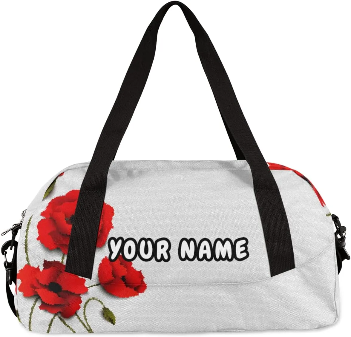 Modern Poppy Flower Personalized Kids Duffel Bag for Girls Boys, Flower Debris Custom Name Dance Bag Overnight Small Duffel Bag Carry On Weekend Sports Travel Bag for School Practice Gymnastics Ballet