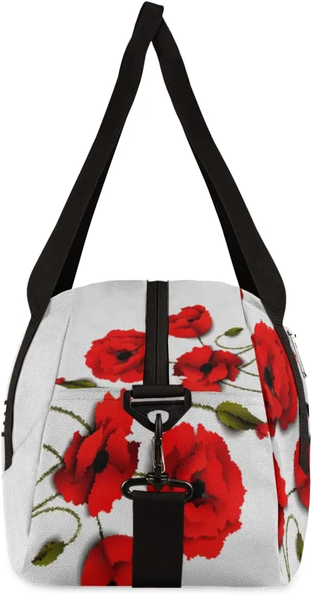 Modern Poppy Flower Personalized Kids Duffel Bag for Girls Boys, Flower Debris Custom Name Dance Bag Overnight Small Duffel Bag Carry On Weekend Sports Travel Bag for School Practice Gymnastics Ballet