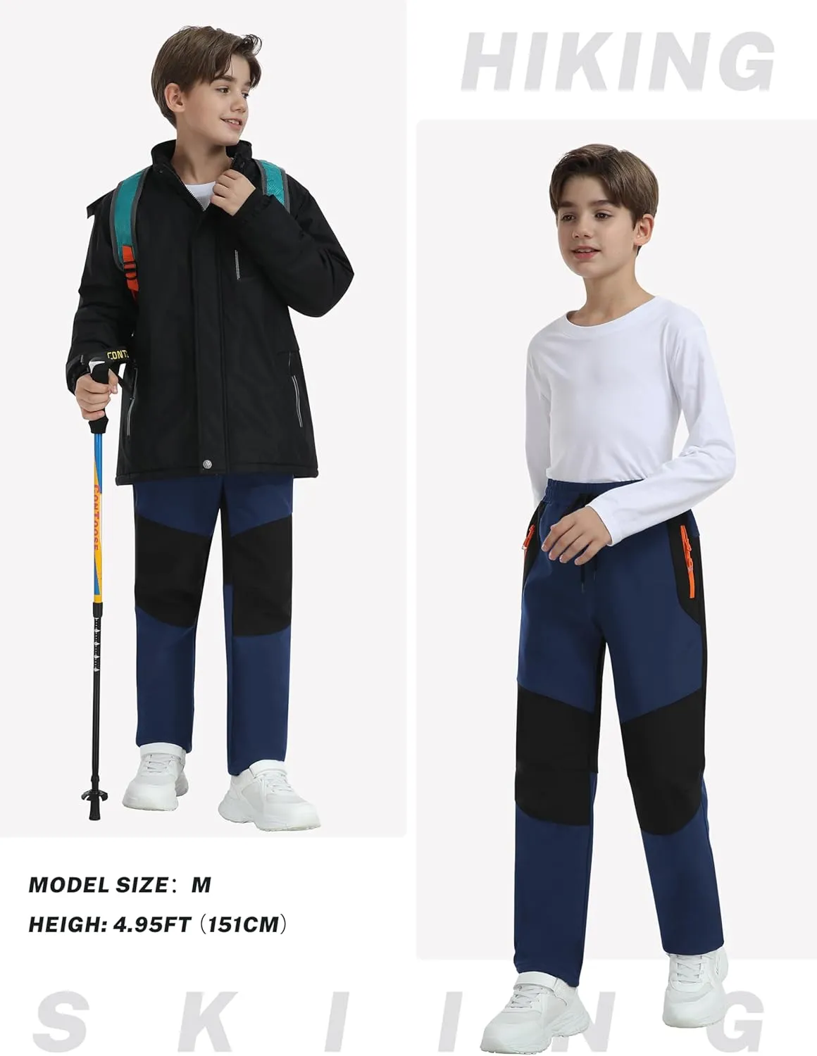 MoFiz Kids Waterproof Snow Ski Pants Kids Winter Warm Fleece Snowboard Pants Girls Elastic Waist Outdoor Hiking Pants