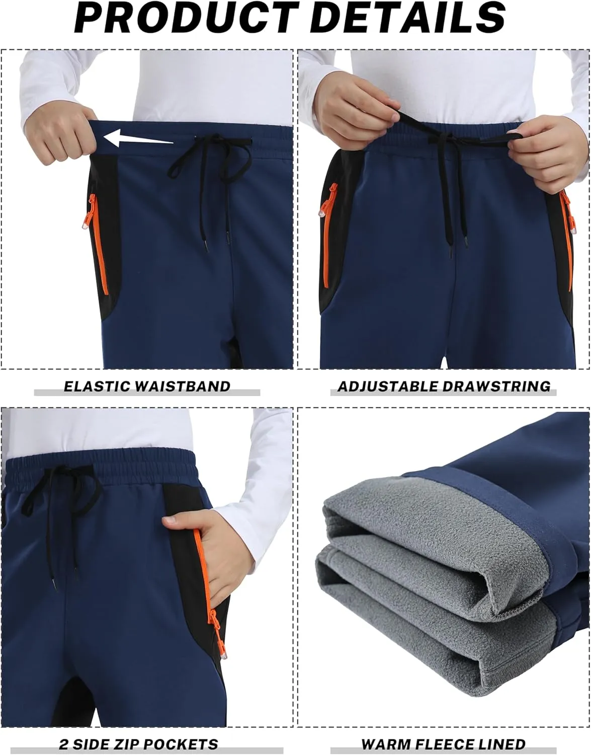 MoFiz Kids Waterproof Snow Ski Pants Kids Winter Warm Fleece Snowboard Pants Girls Elastic Waist Outdoor Hiking Pants