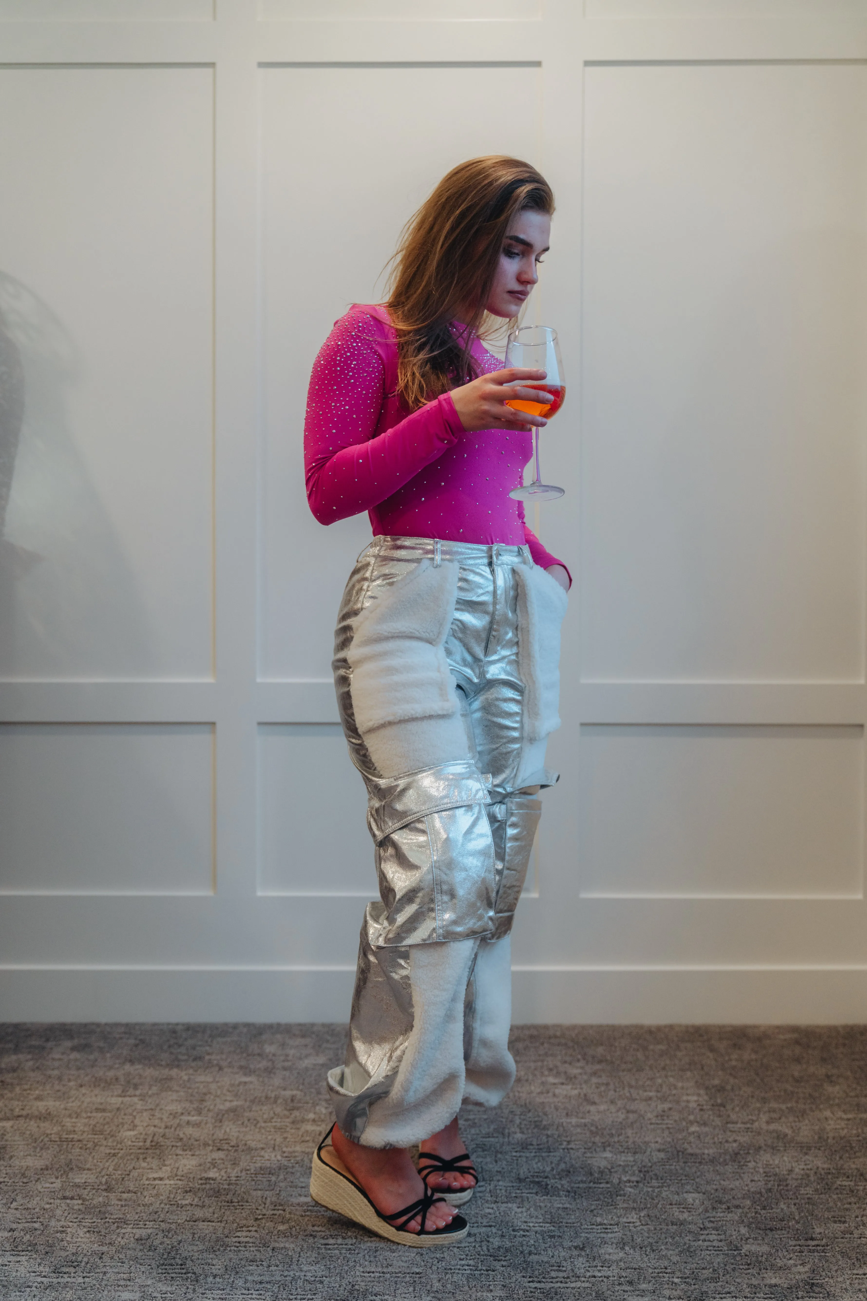 Monica Metallic Faux Leather Sherpa Cargo Pants My Store