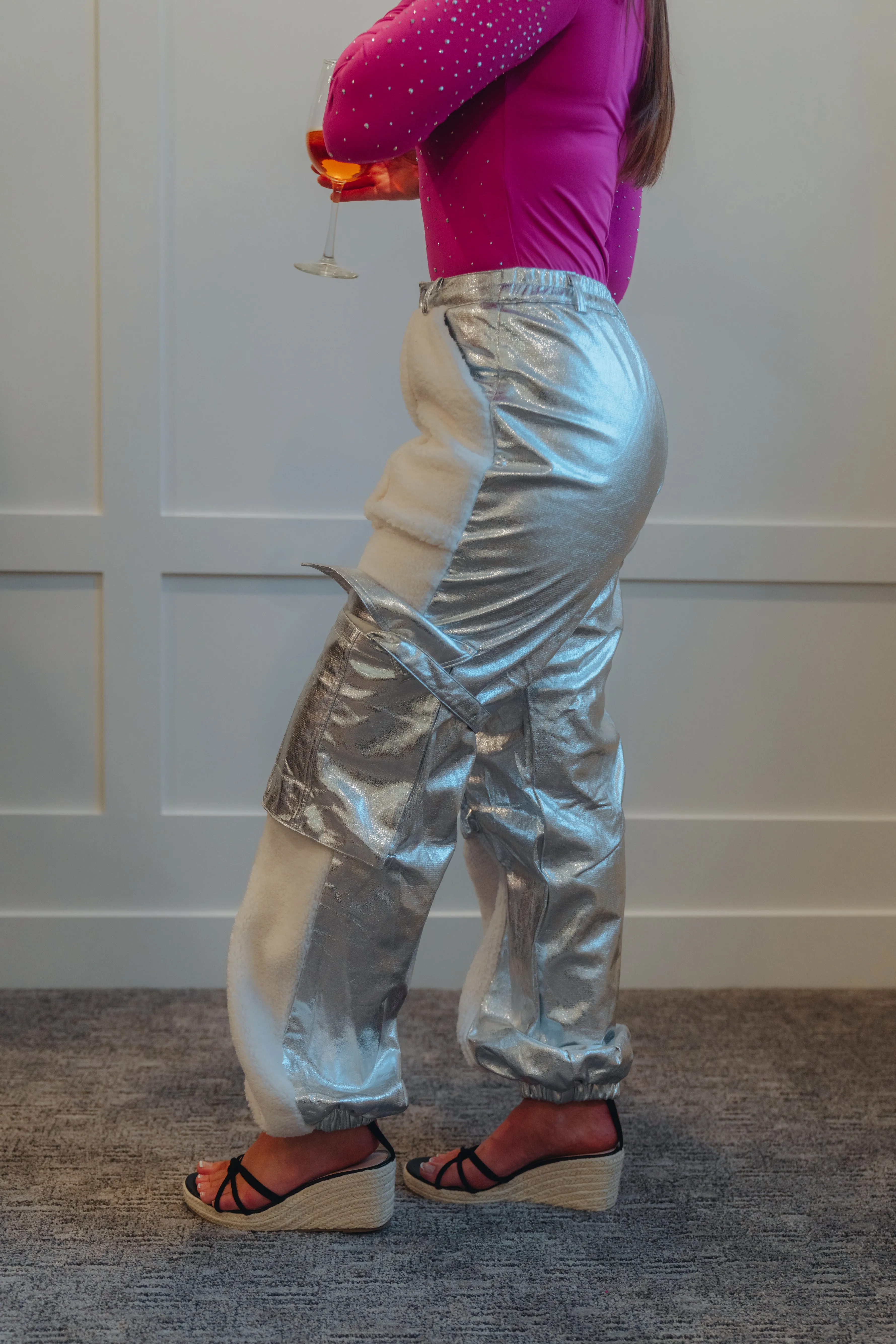 Monica Metallic Faux Leather Sherpa Cargo Pants My Store