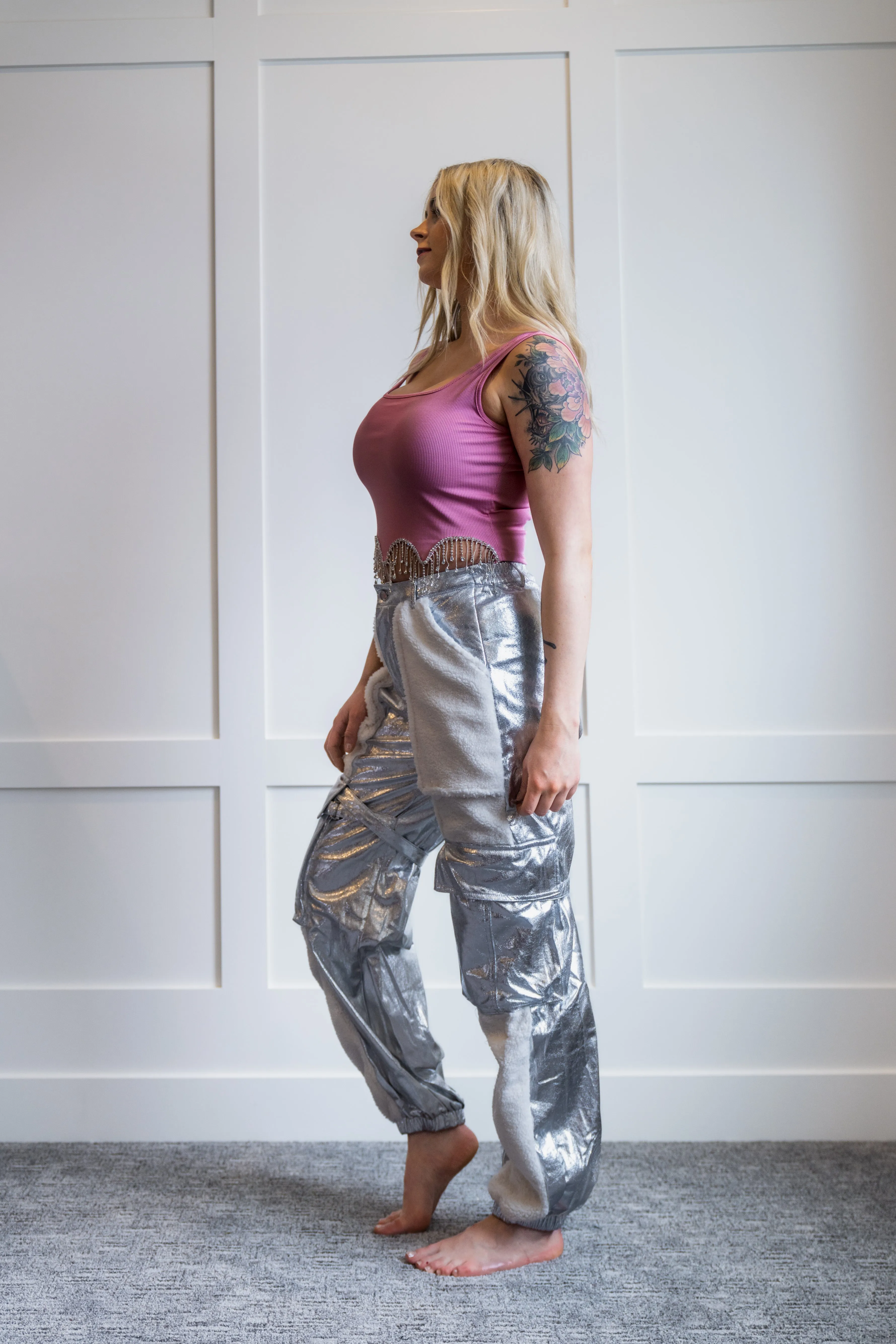 Monica Metallic Faux Leather Sherpa Cargo Pants My Store