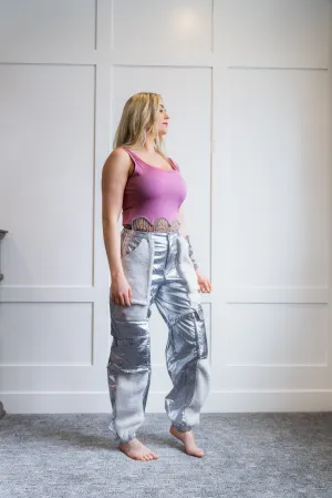 Monica Metallic Faux Leather Sherpa Cargo Pants My Store