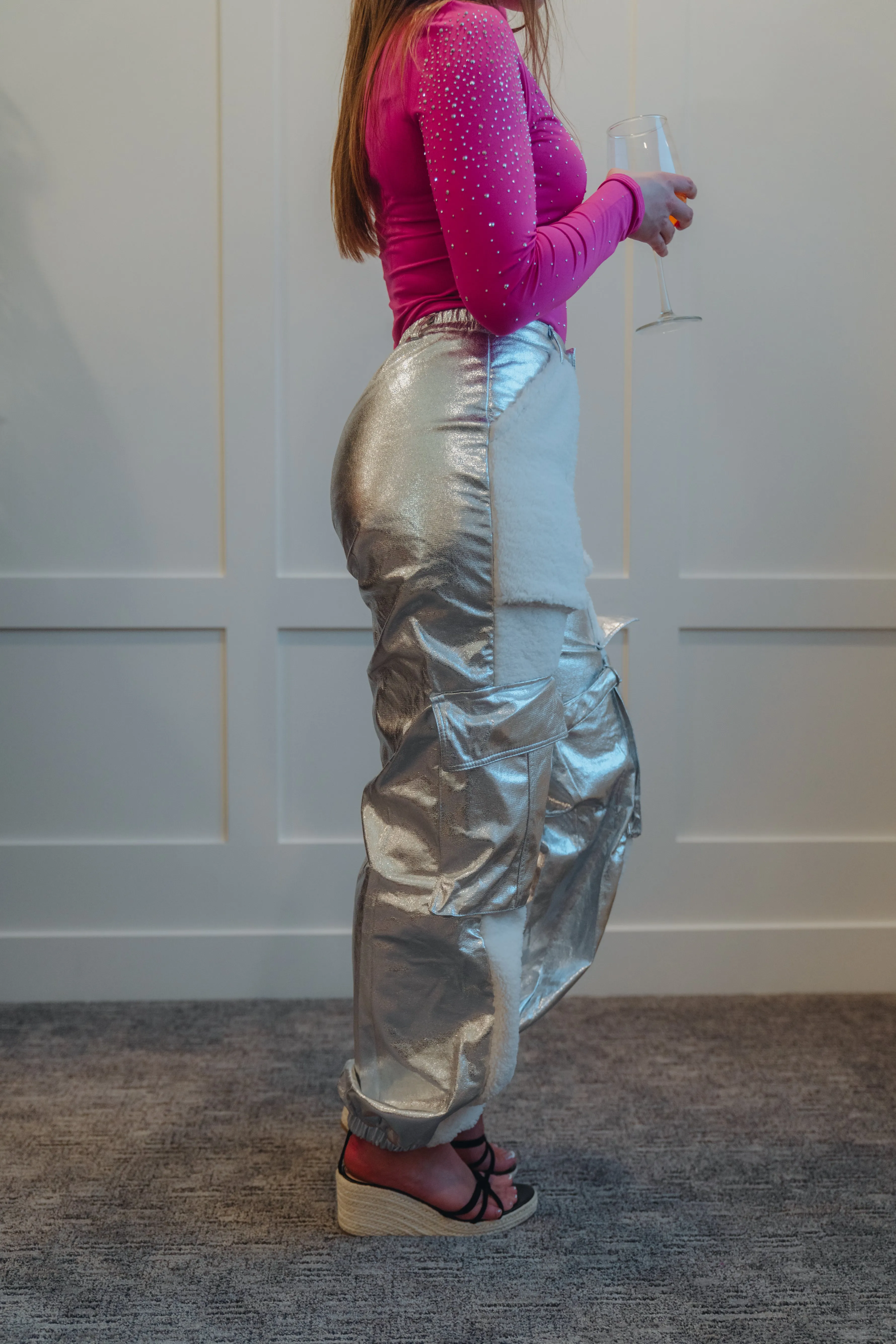 Monica Metallic Faux Leather Sherpa Cargo Pants My Store