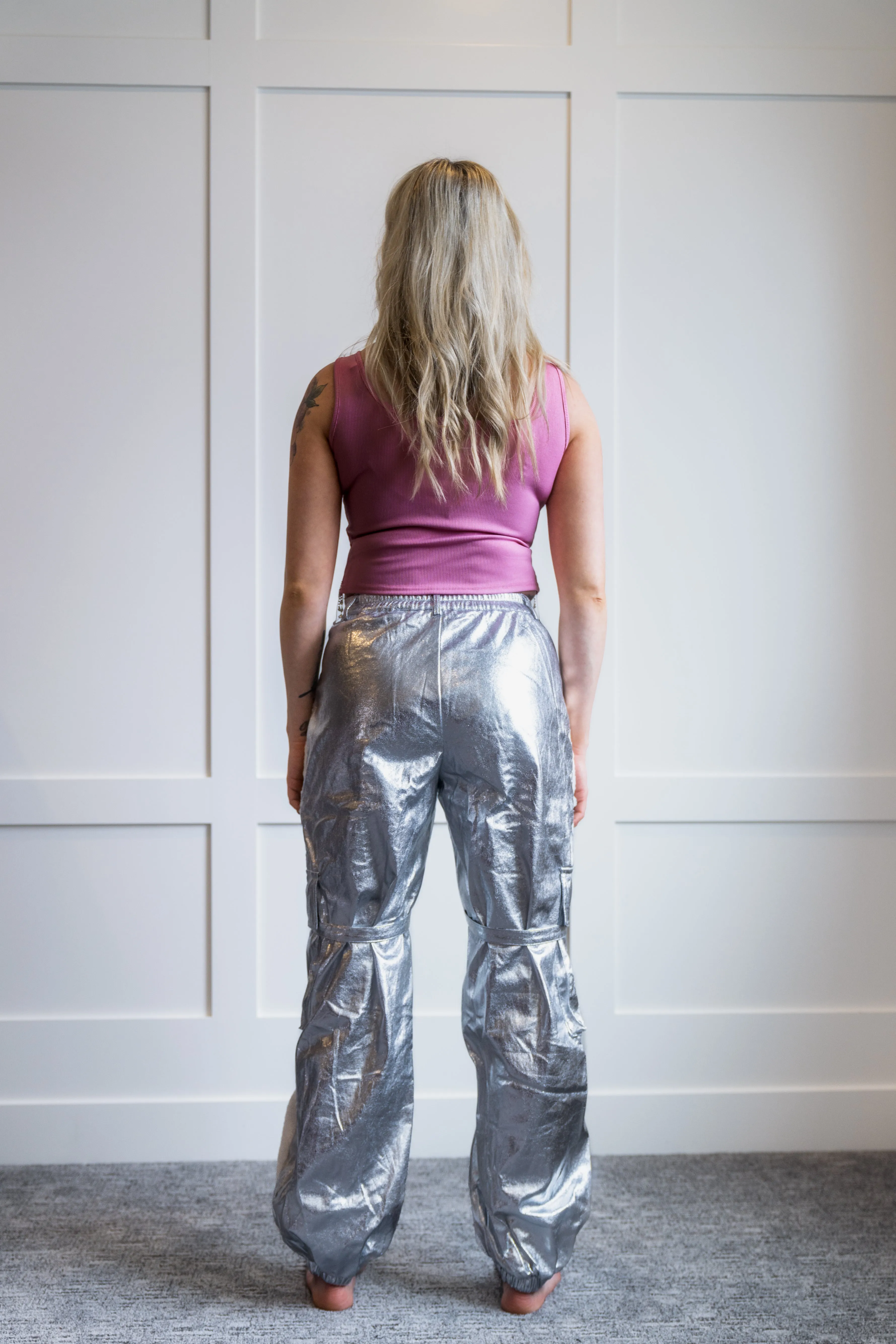 Monica Metallic Faux Leather Sherpa Cargo Pants My Store