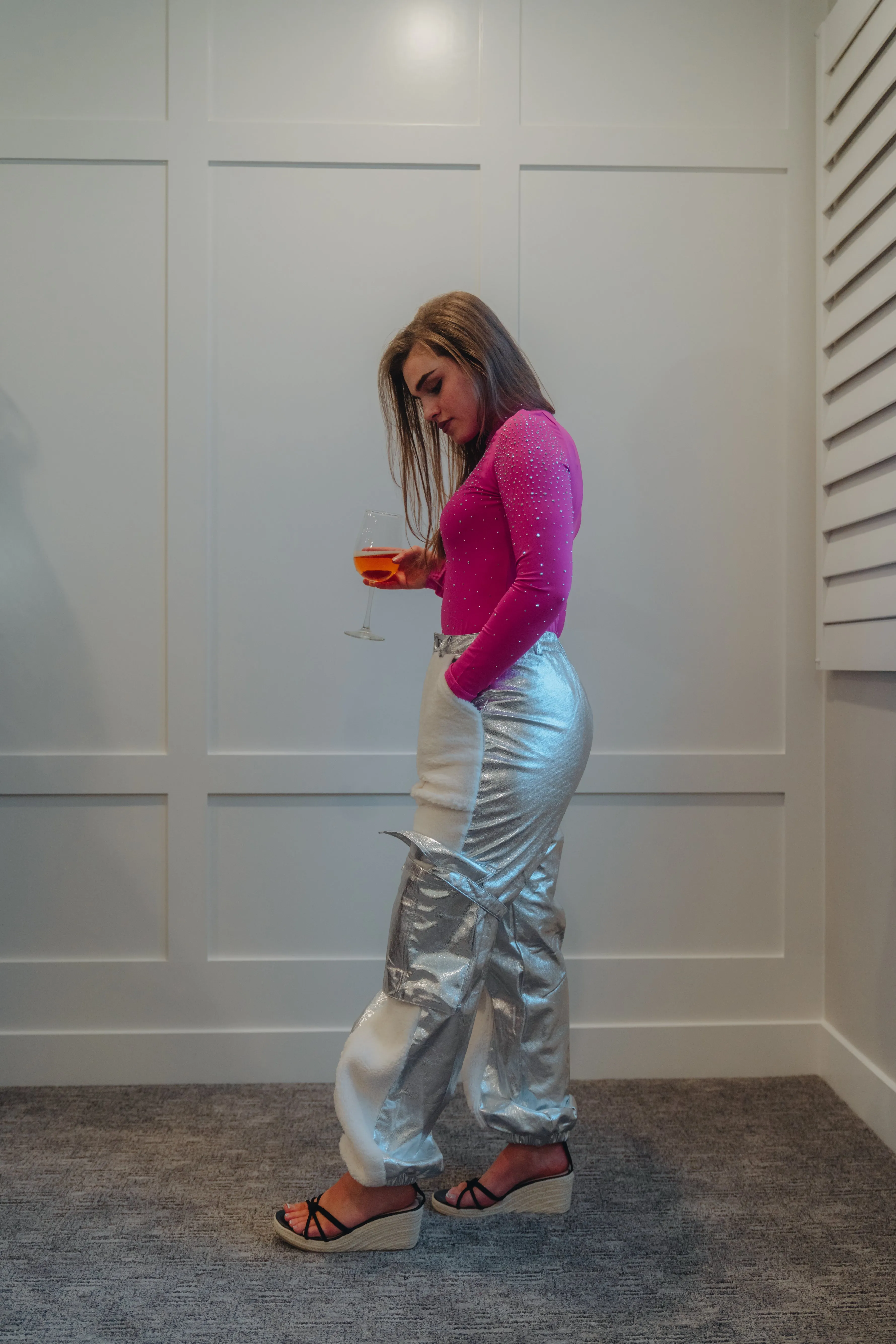 Monica Metallic Faux Leather Sherpa Cargo Pants My Store