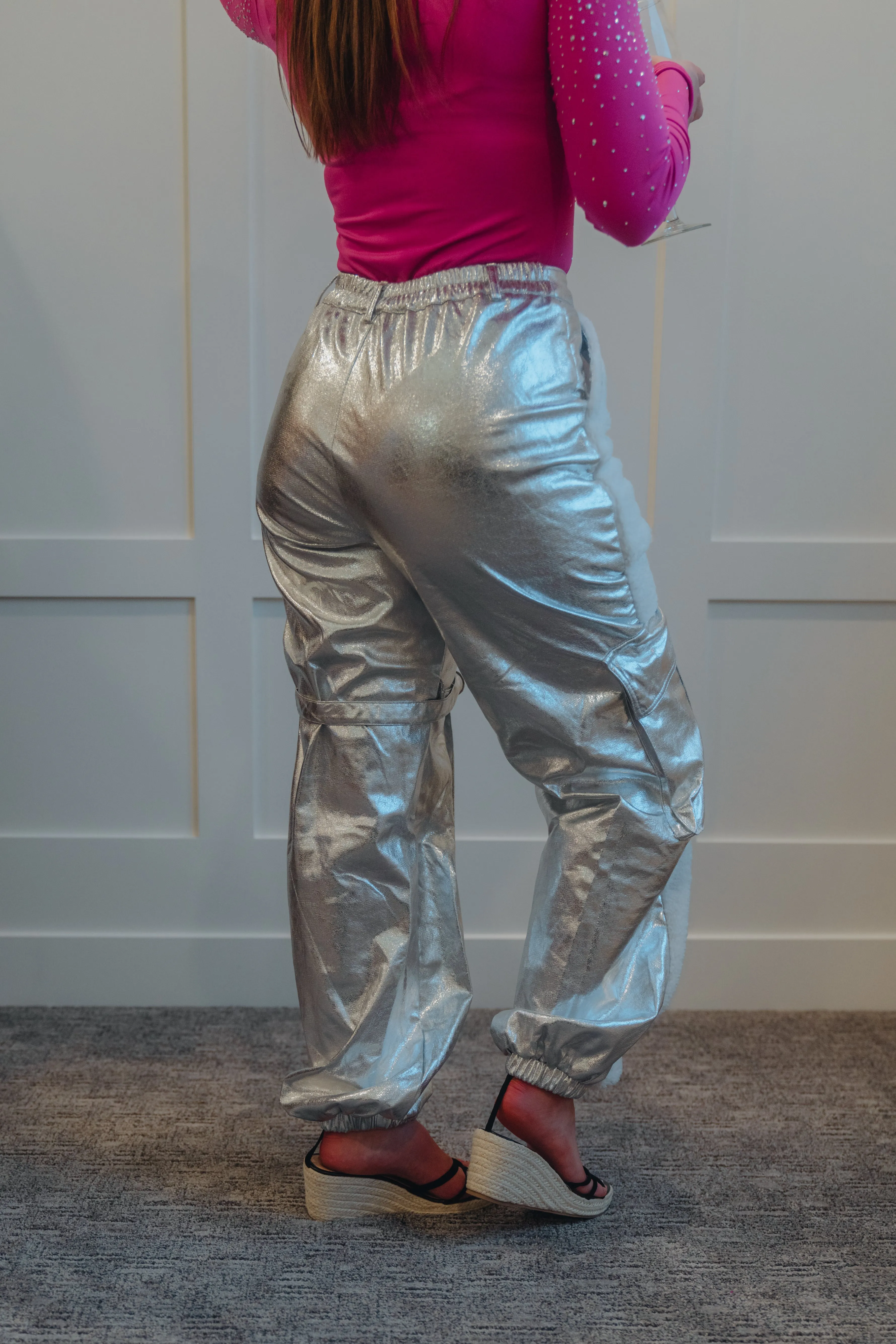 Monica Metallic Faux Leather Sherpa Cargo Pants My Store