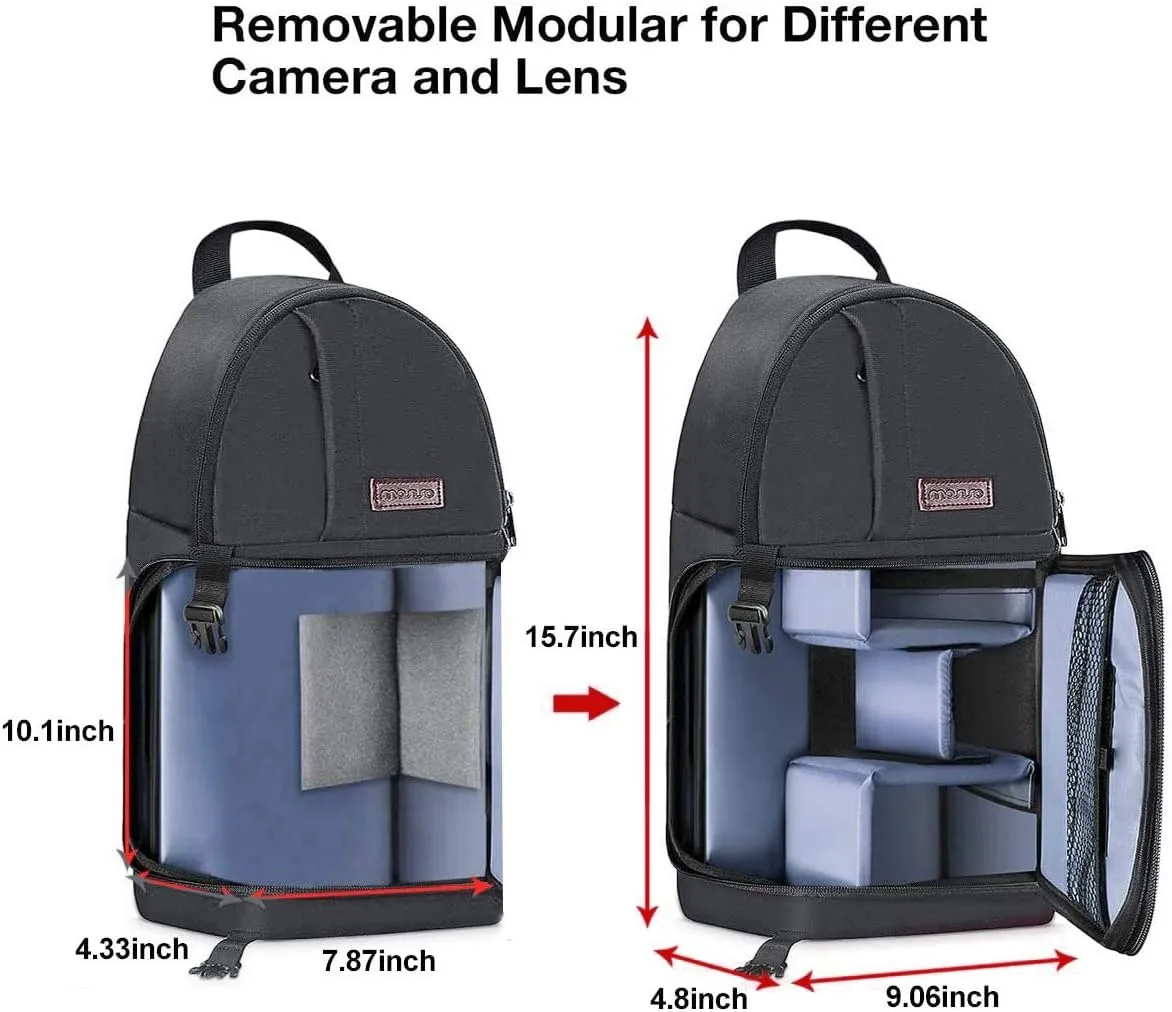 MOSISO Camera Sling Bag, DSLR/SLR/Mirrorless Camera Backpack Case Shockproof Photography Backpack with Tripod Holder & Removable Modular Inserts Compatible with Canon/Nikon/Sony/Fuji