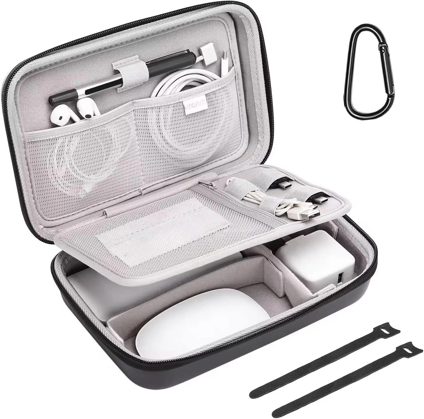 MOSISO Electronic Organizer Travel Case Compatible with MacBook Power Adapter, Compatible with Magic Mouse & Pencil, SD Card, USB Flash Disk with 4 Modular Insert & 2 Cable Tie & Snap Hook, Black