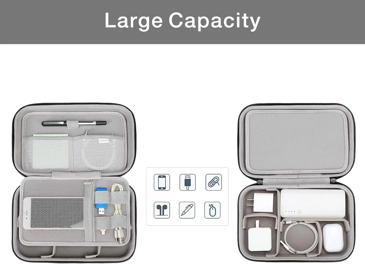 MOSISO Electronic Organizer Travel Case Compatible with MacBook Power Adapter, Compatible with Magic Mouse & Pencil, SD Card, USB Flash Disk with 4 Modular Insert & 2 Cable Tie & Snap Hook, Black