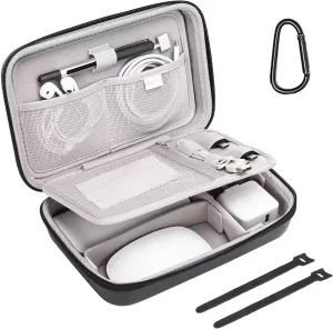 MOSISO Electronic Organizer Travel Case Compatible with MacBook Power Adapter, Compatible with Magic Mouse & Pencil, SD Card, USB Flash Disk with 4 Modular Insert & 2 Cable Tie & Snap Hook, Black