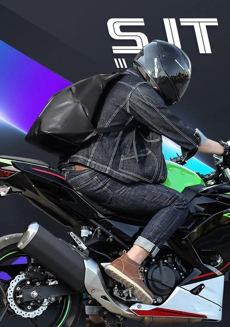 Motorcycle Backpack, Reflective Helmet Bag Backpack for Men Women, Large Capacity Waterproof Travel Shoulder Bag (Black)