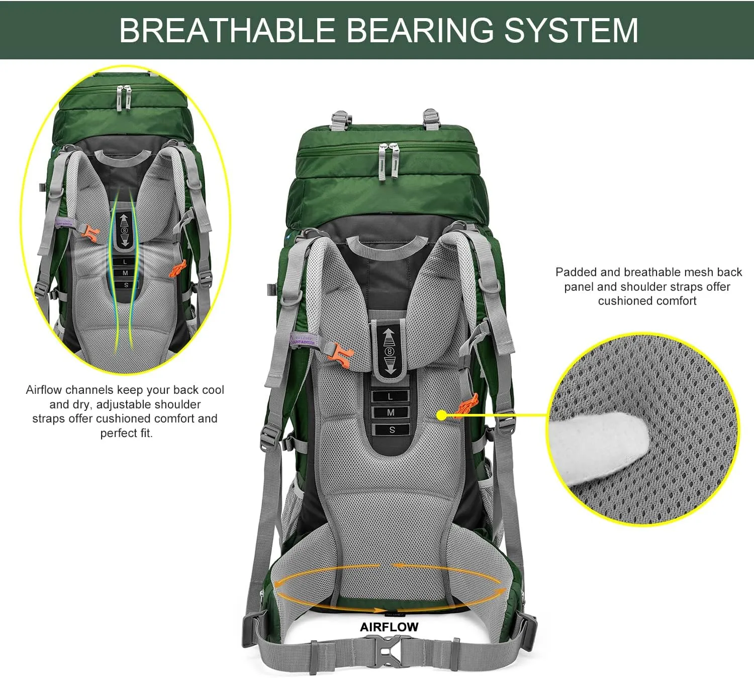 MOUNTAINTOP 80L Internal Frame Backpack for Man & Women Backpacking Hiking Backpack with Rain Cover