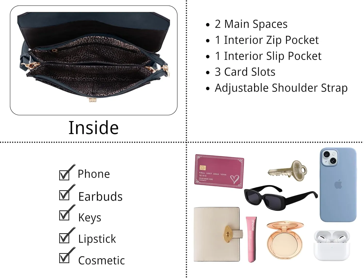 Multifunctional Women's Envelope Style Crossbody Wallet Clutch with Turn Lock and Zipper Closure