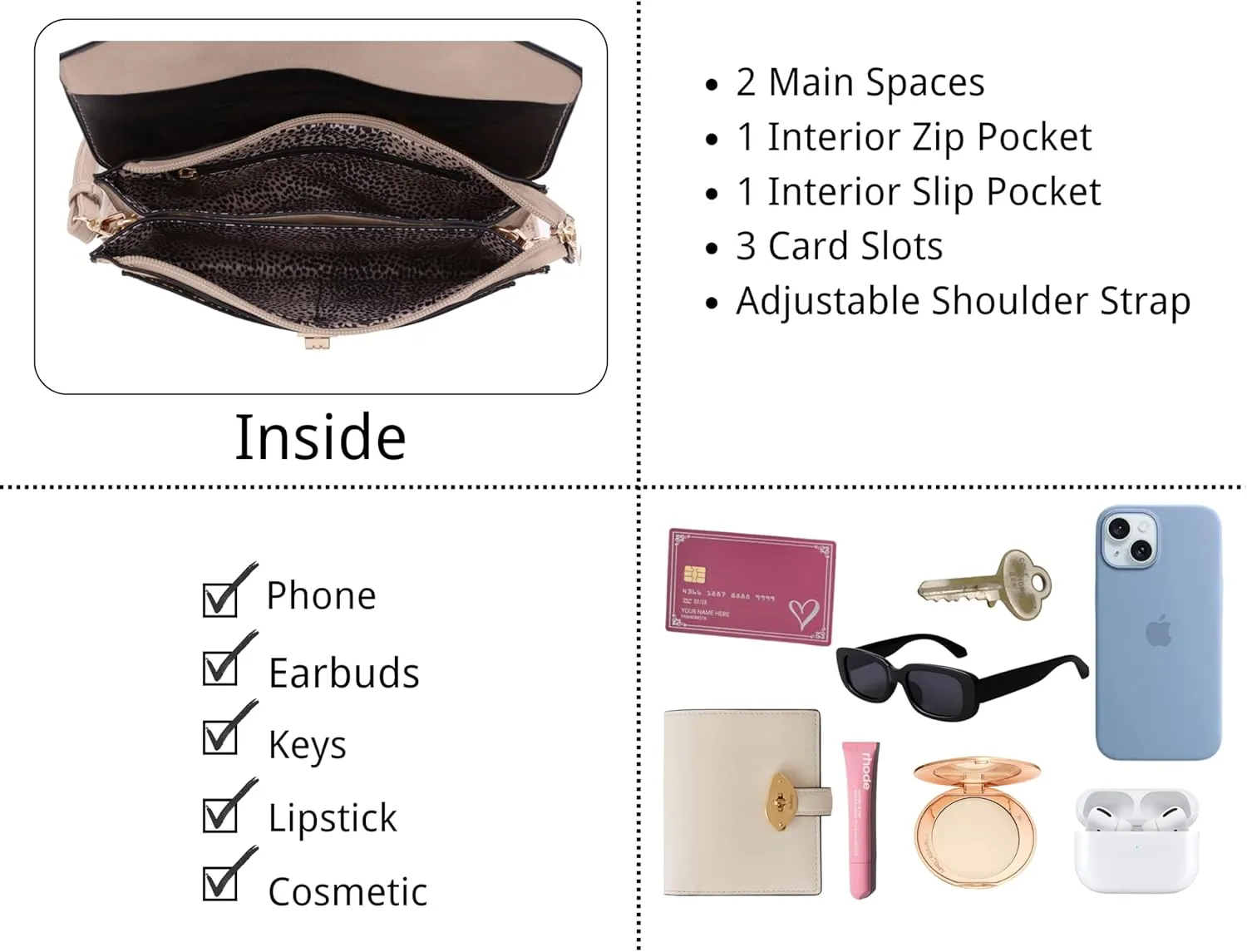 Multifunctional Women's Envelope Style Crossbody Wallet Clutch with Turn Lock and Zipper Closure