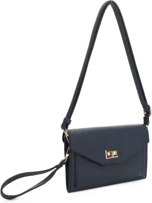 Multifunctional Women's Envelope Style Crossbody Wallet Clutch with Turn Lock and Zipper Closure