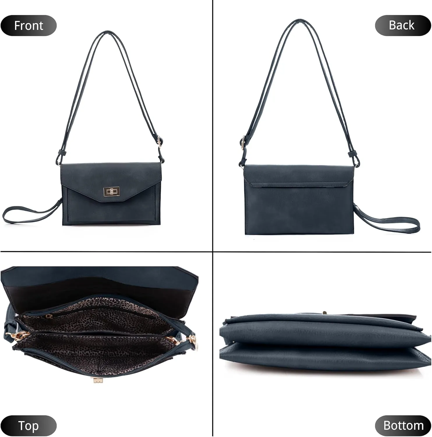 Multifunctional Women's Envelope Style Crossbody Wallet Clutch with Turn Lock and Zipper Closure