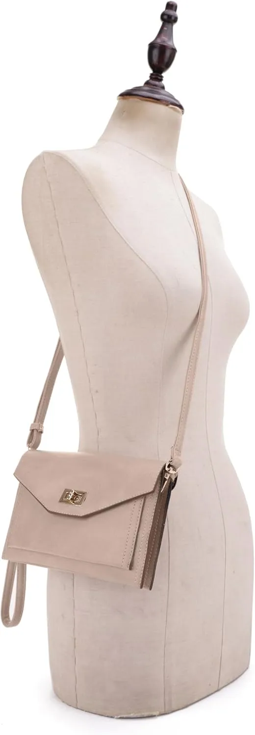 Multifunctional Women's Envelope Style Crossbody Wallet Clutch with Turn Lock and Zipper Closure