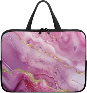 Multifuntional Laptop Case for Women Pink Gold Marble Multifuntional Computer Case Soft Laptop Handbag for Work Office-12 inch