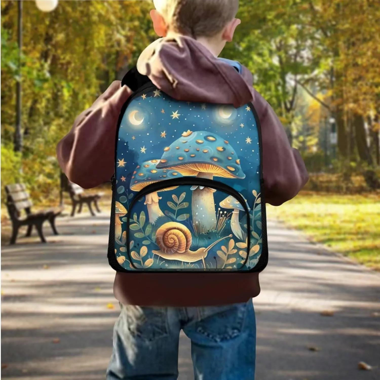 Mushroom Backpack 3Pcs Set Insulated Reusable Lunch Box Pencil Case for Girls Fashion Adjustable Straps School Bag for Girl for Junior High School High School University