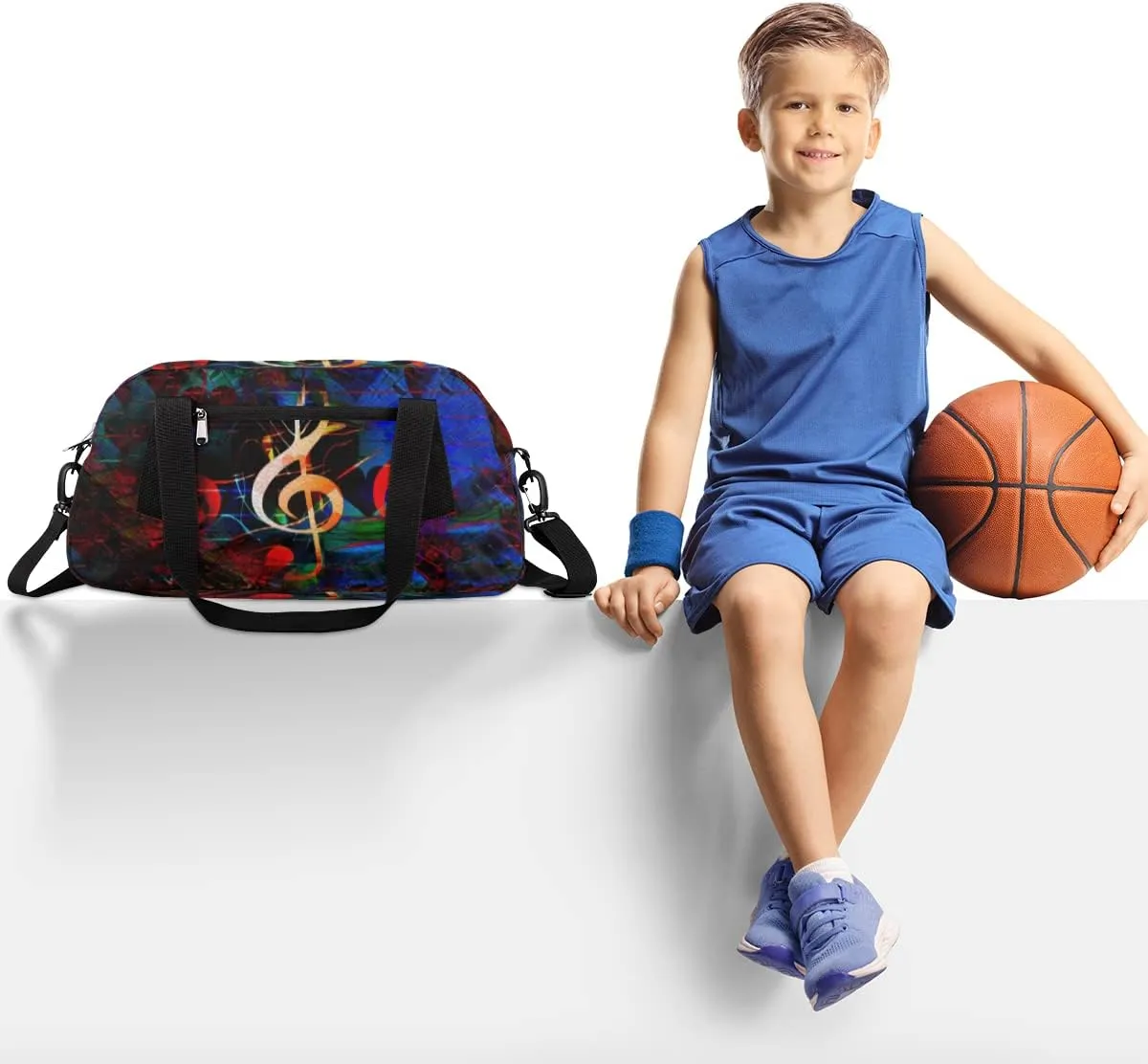 Music Notes Heart Kids Duffel Bag for Girls Boys Teens, Notes Oil Painting Dance Bag Overnight Small Duffel Bag Carry On Weekend Sports Gym Travel Bag for School Practice Gymnastics Ballet