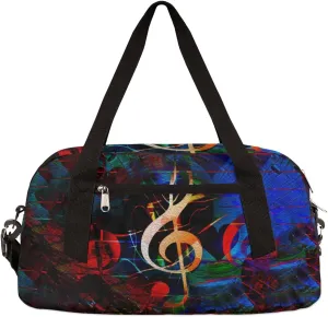 Music Notes Heart Kids Duffel Bag for Girls Boys Teens, Notes Oil Painting Dance Bag Overnight Small Duffel Bag Carry On Weekend Sports Gym Travel Bag for School Practice Gymnastics Ballet