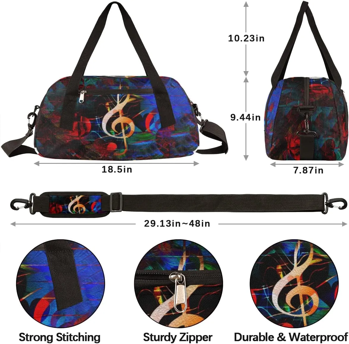 Music Notes Heart Kids Duffel Bag for Girls Boys Teens, Notes Oil Painting Dance Bag Overnight Small Duffel Bag Carry On Weekend Sports Gym Travel Bag for School Practice Gymnastics Ballet