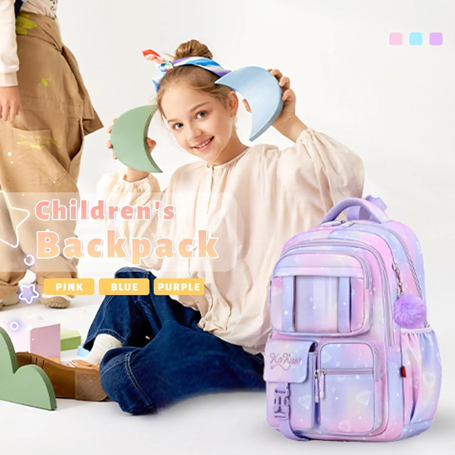 mygreen Kawaii Girls Backpack for School, Cute Teenage Multiple Pockets Backpack, Fashion Bookbag for Primary Elementary High School Purple
