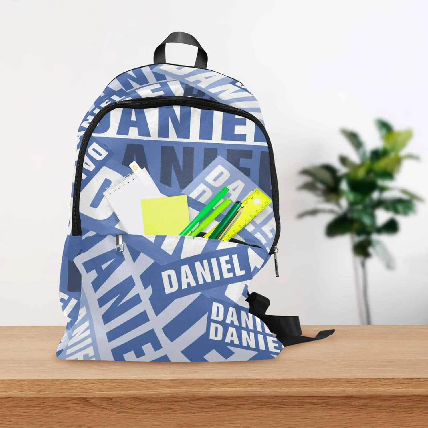 MyPupSocks Custom Backpack for Kids, Personalized White and Blue Name Bag Schoolbag Casual Daypack Customized Name Travel Laptop Bag Backpack for Daughter Son Teens Travel Picnic
