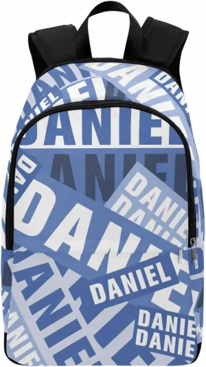 MyPupSocks Custom Backpack for Kids, Personalized White and Blue Name Bag Schoolbag Casual Daypack Customized Name Travel Laptop Bag Backpack for Daughter Son Teens Travel Picnic