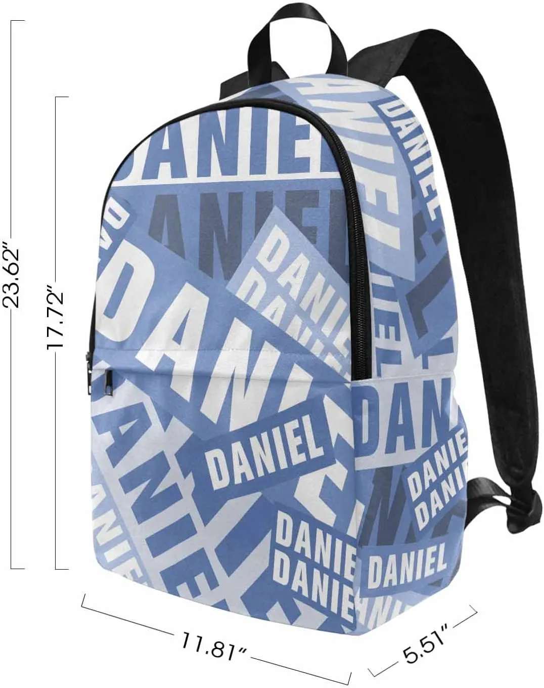 MyPupSocks Custom Backpack for Kids, Personalized White and Blue Name Bag Schoolbag Casual Daypack Customized Name Travel Laptop Bag Backpack for Daughter Son Teens Travel Picnic