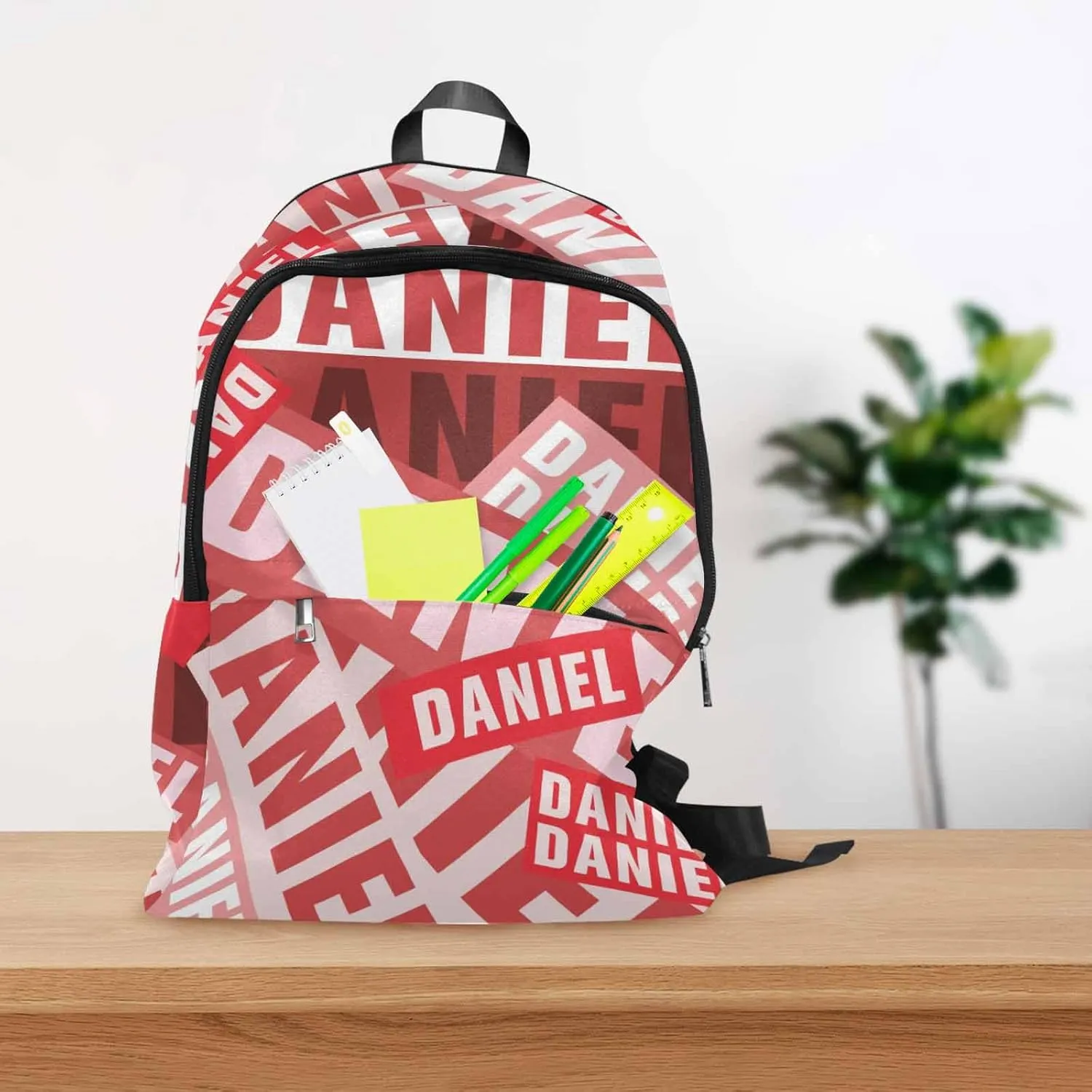 MyPupSocks Custom Name Backpack Bag for Boys Girls, Personalized Red Name Schoolbag Casual Backpack Customized Bookbag for Unisex Back School Camping Hiking Travel