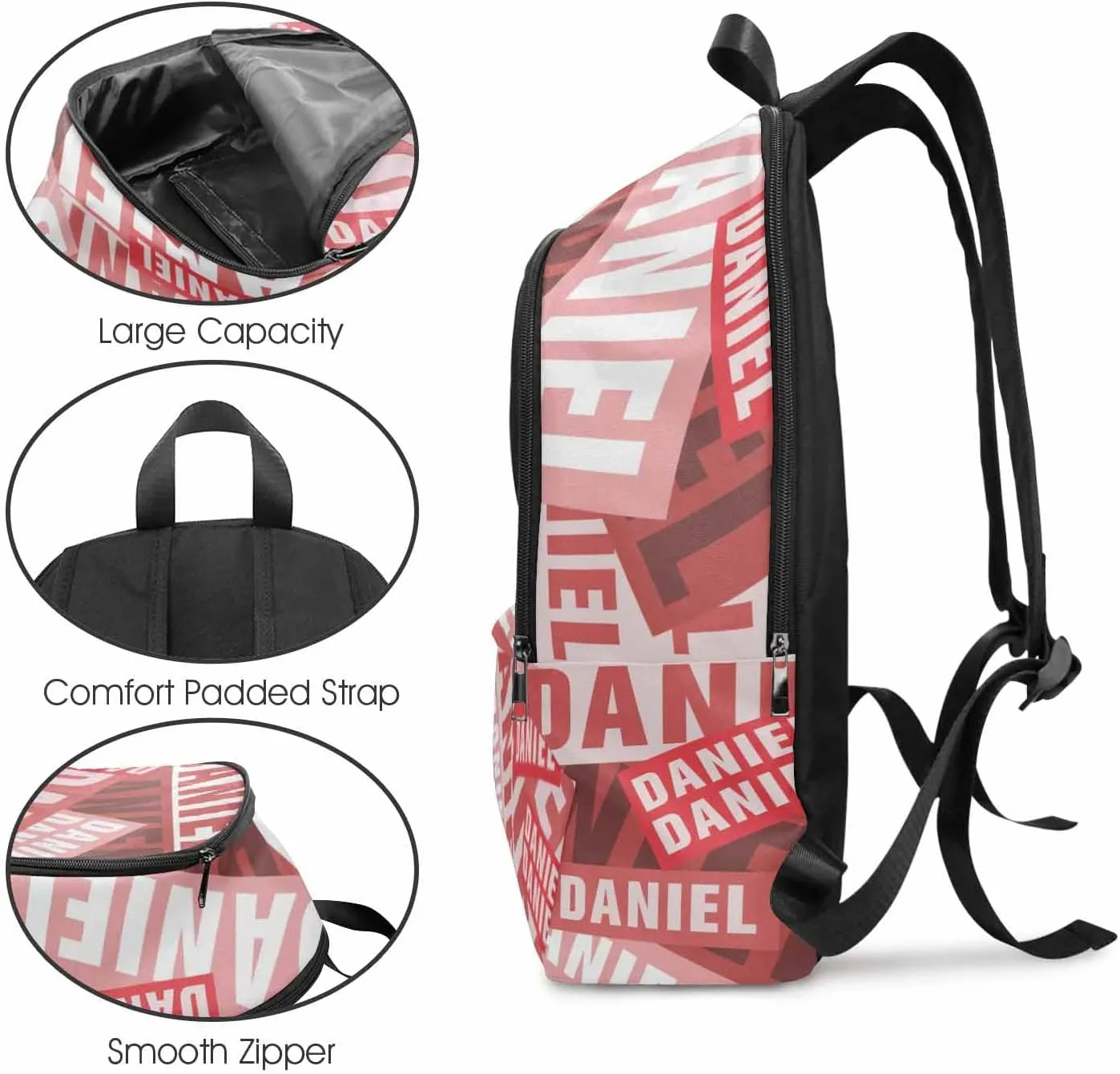 MyPupSocks Custom Name Backpack Bag for Boys Girls, Personalized Red Name Schoolbag Casual Backpack Customized Bookbag for Unisex Back School Camping Hiking Travel