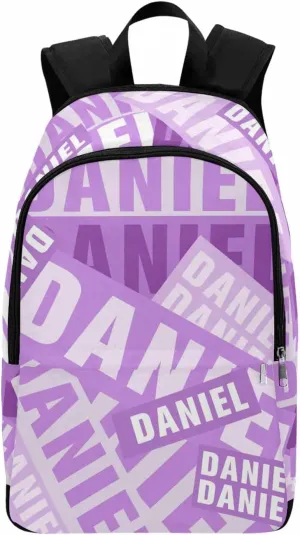 MyPupSocks Personalized Casual Daypack School Bag with Name for Students Back School Gift, Custom White and Purple Name Backpack Shoulder Bag Book Bag Travel Knapsack for Men Women Hiking Travel