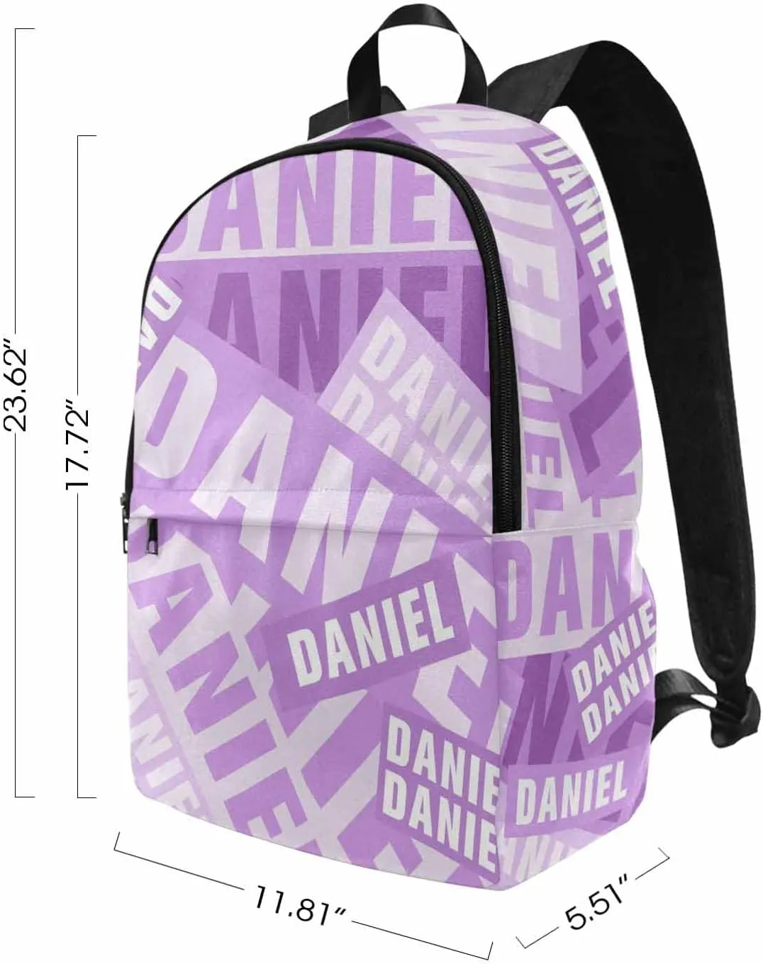 MyPupSocks Personalized Casual Daypack School Bag with Name for Students Back School Gift, Custom White and Purple Name Backpack Shoulder Bag Book Bag Travel Knapsack for Men Women Hiking Travel